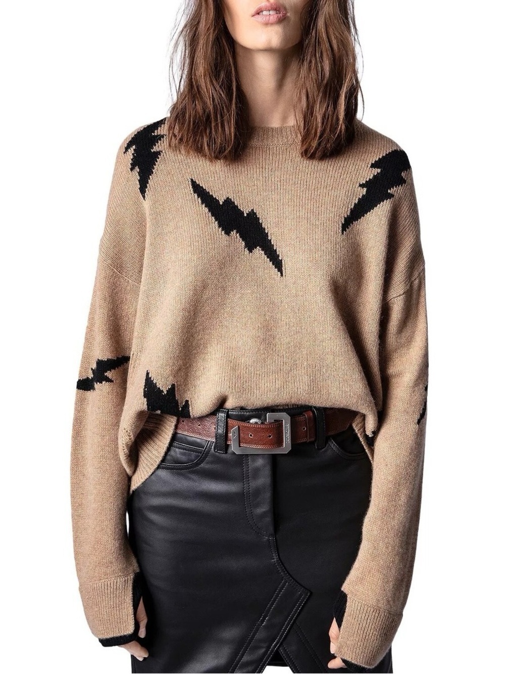 Zadig & Voltaire Markus Lightning Bolt Cashemere Sweater Size L $478 Fall
